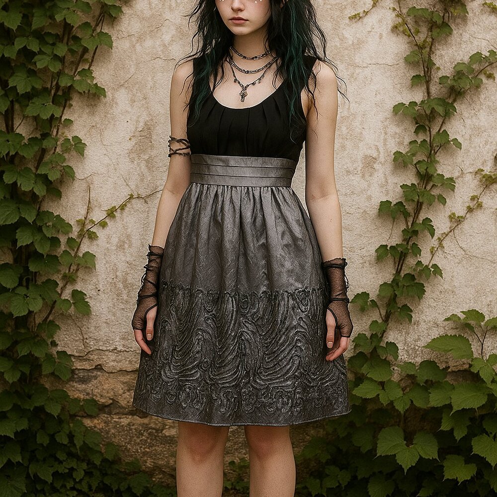 VTG‎ Y2K Dress Black Gray 12 Whimsigoth Fairy Grunge Party Iridescent Empire